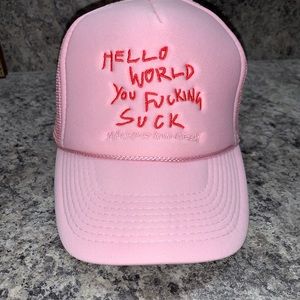 Machine Gun Kelly Pink Trucker Hat Official Merch Hello World You F****** Suck